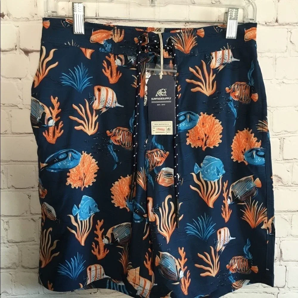 Surfside‎ Vibrant Tropical Fish & Coral Swim Shorts Men's Size XS Lined NWT